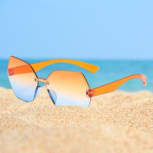 Ochelari de soare pentru femei, model pentru petrecareti, tematica dance with me, marime universala, portocalii cu albastru - Img 2