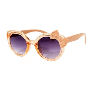 Ochelari de soare pentru fetite, model cu rama semitransparenta accesorizata cu fundita chic, tematica glitter summer, marime universala, champagne