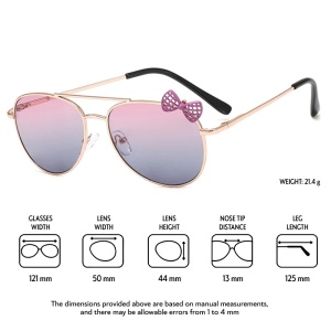 Ochelari de soare pentru fetite, model delicat accesorizat cu fundita, tematica mica printesa, marime universala, mov - Img 4
