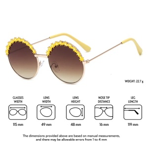 Ochelari de soare pentru fetite, model rotund accesorizat cu floricele, tematica glamour summer, marime universala, galbeni - Img 4