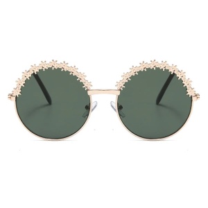 Ochelari de soare pentru fetite, model rotund accesorizat cu floricele, tematica glamour summer, marime universala, aurii - Img 2