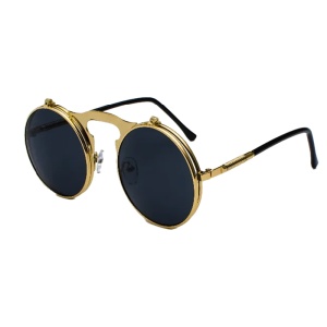 Ochelari de soare unisex, model misterios rotund, tematica crazy scientist, marime universala, negri