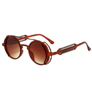 Ochelari de soare unisex, model rotund cu rama speciala, tematica steampunk summer dream, marime universala, maro