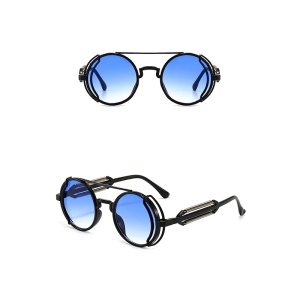 Ochelari de soare unisex, model rotund cu rama speciala, tematica steampunk summer dream, marime universala, albastri - Img 3
