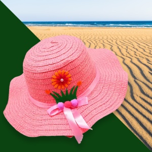 Palarie de soare, copii, model chic de vara pentru fetite, accesorizat cu flori si panglica, prindere sub barbie, margine ondulata, tematica cute summer, marime universala, roz - Img 3