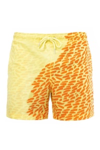 Pantaloni scurti de baie tip sort, barbati, galben, cameleon, imprimeu geometric abstract, uscare rapida