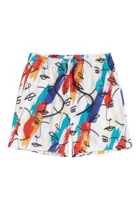 Pantaloni scurti de baie tip sort, barbati, model arta moderna, imprimeu abstract, uscare rapida, alb