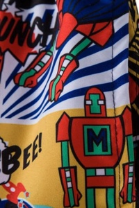 Pantaloni scurti de baie tip sort, barbati, model cu robotei, imprimeu grafic cartoon, prindere cu snur, tematica space man, uscare rapida, multicolori - Img 4