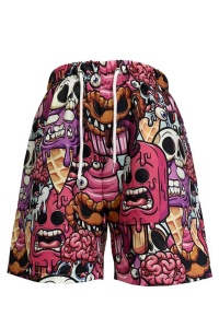 Pantaloni scurti de baie tip sort, barbati, model fierbinte cu capete de schelet, de inghetata topita, hazlii, imprimeu grafic, prindere cu snur, tematica funny hot summer, uscare rapida, multicolori - Img 3