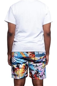 Pantaloni scurti de baie tip sort, barbati, multicolori, imprimeu paradis tropical palmieri, uscare rapida - Img 3