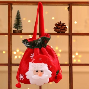Saculet pentru cadou, model de sarbatoare cu personaje de poveste, Santa, strangere reglabila cu snur, tematica ajutoarele lui Mos Craciun, rosu - Img 4