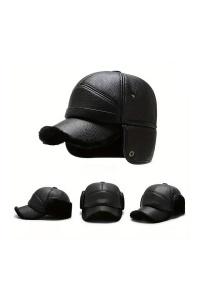 Sapca de barbati, cozoroc curbat, protectie pentru urechi, prindere cu capse, model calduros, tematica business style, marime universala, neagra - Img 2