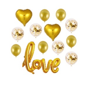 Set 13 baloane indragostiti, decor „Love“, simple si cu confeti, aurii