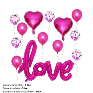 Set 13 baloane indragostiti, decor „Love“, simple si cu confeti, mov - Img 2