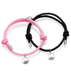 Set bratari cuplu cu magnet, tip sfoara, negru si roz