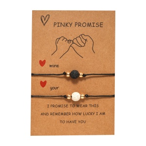 Set bratari cuplu pinky promise, pandativ roca vulcanica semipretioasa alba si neagra, rotunda, reglabile, din sfoara, negre