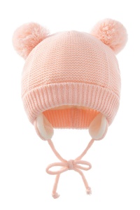 Set caciula copii cu manusi pentru iarna, model cu urechi pom pom, 1-4 ani, roz - Img 2