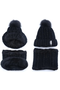 Set caciula pentru iarna cu fular, foarte calduroase, negre cu fir argintiu, , Universala - Img 3
