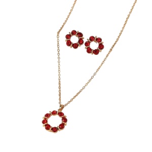 Set cercei si lantisor dama, model fashion delicat, tematica fancy style, rosu