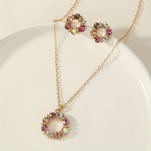 Set cercei si lantisor dama, model fashion delicat, tematica fancy style, multicolor - Img 2