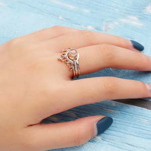 Set doua inele dama, model regal cu text te iubesc in 100 limbi, tematica royal couple, reglabile, rose gold - Img 4