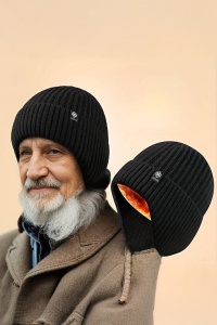 Set doua piese, caciula barbati cu fular asortat, model clasic calduros cu prelungire la urechi, tematica easy winter, marime universala, neagra - Img 3