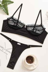 Set lenjerie sexy 2 piese cu dantela, sutien negru - Img 4