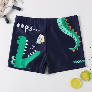 Set pantaloni de baie pentru baieti cu casca asortata, M2, tematica happy summer vibe, model crocodilul Oops si prietenii lui, albastru inchis - Img 3