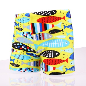 Set pantaloni de baie pentru baieti cu casca asortata, tematica lumea acvatica, model pestisori nazdravani, galben - Img 4