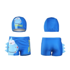 Set pantaloni de baie pentru baieti cu casca asortata, tematica lumea animalelor vesele, model dino poznas, albastru - Img 3