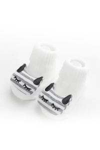 Sosete copii, calduroase, antiderapante, accesorizate, albe cu pisica - Img 3