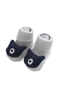 Sosete copii, calduroase, antiderapante, accesorizate, gri cu ursulet