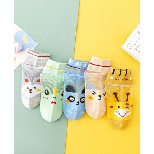 Sosete copii, set de 5 perechi, model super cool cu detaliu transparent, print cu figurine prietenoase, tematica cute world- 3 ani, multicolor - Img 2