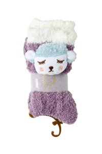 Sosete dama, calduroase, moi, accesorizate, model sleepy face, marime universala, mov