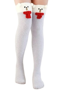 Sosete dama, model lung peste genunchi, calduros si accesorizat, tematica warm sexy winter, marime 38 – 42, gri