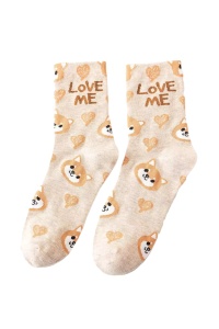 Sosete dama, moi si fine, cu mesaj “love me”, imprimeu animale, marime 36-42, crem