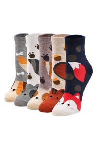 Sosete dama, set 5 perechi, model chic cu animalute, imprimeu vesel, tematica animal world, marime 38 – 42, multicolore