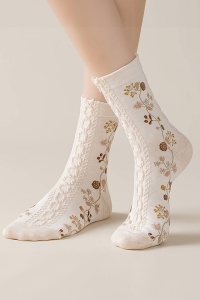 Sosete dama, set 5 perechi, model elegant cu flori, tematica I love fashion, marimea 36 – 42, bej cu maro - Img 2