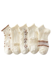 Sosete dama, set 5 perechi, model special, detalii delicate, tematica elegant style, marimea 36 – 42, bej