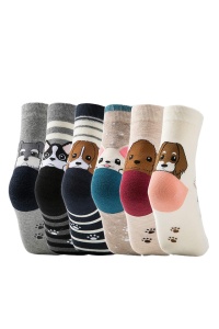 Sosete dama, set 6 perechi, model simpatic cu animalute prietenoase, imprimeu vesel, tematica I love dogs, marime 38 – 42, multicolore
