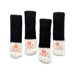 Sosete pentru mobila, protectie pentru picioarele scaunelor, model tip husa anti zgariere cu labute de pisica, tematica cozy home, marime universala, negre