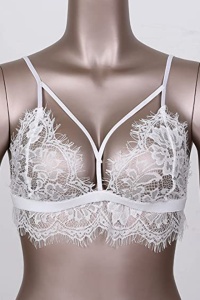 Sutien sexy dama, cu bretele decorative la decolteu, alb - Img 4