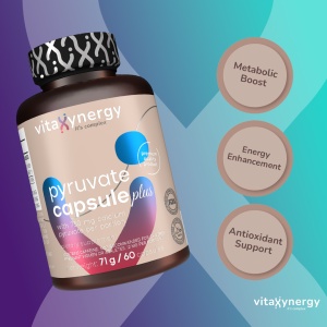 VITAXYNERGY PYRUVATE CAPSULE PLUS – Supliment pentru Metabolism Accelerat, Ardere de Grasimi si Performanta Fizica – 60 Capsule, Certificat GMP, Aprobat de Ministerul Sanatatii Certificat FDA, GMP, Halal - Img 2