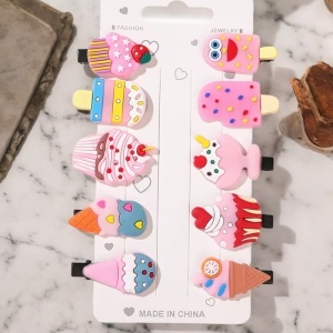 Accesorii de par tip agrafe, set 10 bucati, accesorizate cu personaje haioase, model vesel si versatil, tematica puterea culorilor, roz deschis multicolor - Img 2