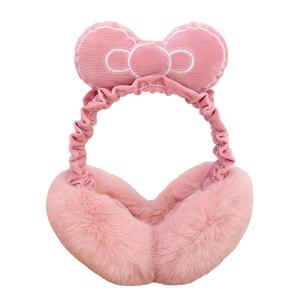 Acoperitori pentru urechi, protectie impotriva frigului, model casti dama cu funda gigantica, tematica desene animate cu fundite, marime universala, roz inchis
