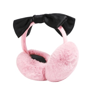 Acoperitori pentru urechi, protectie impotriva frigului, model casti dama cu funda eleganta supradimensionata, tematica fashion winter, marime universala, roz deschis