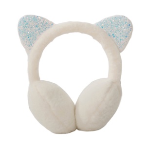 Acoperitori pentru urechi, protectie impotriva frigului, model casti dama pufoase, tematica fancy winter cat, marime universala, bej