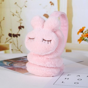 Acoperitori pentru urechi, protectie impotriva frigului, model casti pentru copii, tematica sleepy bunny, marime universala, roz deschis - Img 3