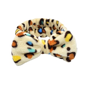 Bentita cosmetica machiaj, elastica, model animal print, maro deschis cu imprimeu multicolor, marime standard
