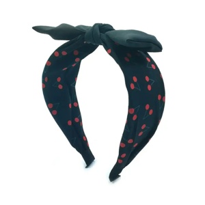 Bentita pentru par cu funda, model vis de vara, imprimeu cu cirese delicioase, marime universala, neagra